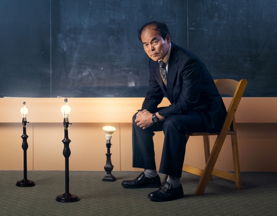 Shuji with blackboard and candlesticks with lights