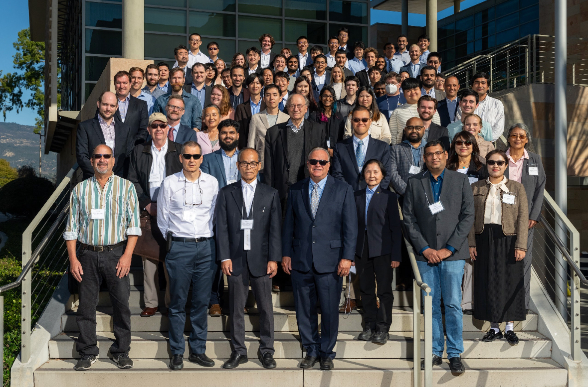 A large group of people standing on steps